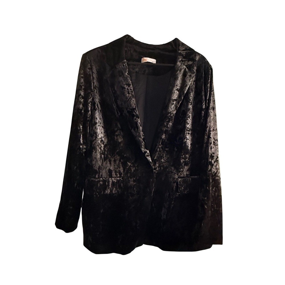 INTEMPO Black Crushed Velvet Stretch Blazer Jacket Whimsigoth Dark Academia L